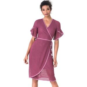 Leota Jersey Wrap Dress in a Pink Mauve Size XXL Midi Length Short Ruffle Sleeve